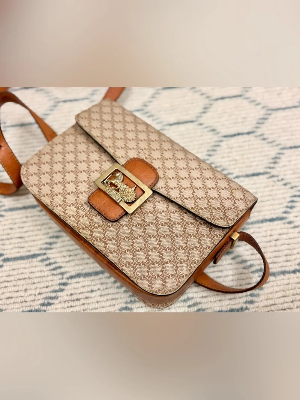 CELINE Vintage 90’s Rare Brown Macadam Triomphe Canvas Horse Carriage Crossbody